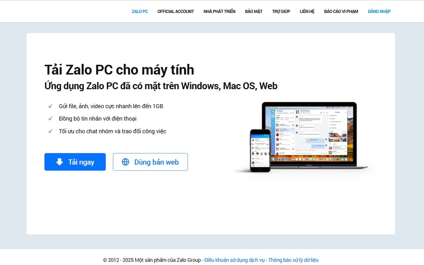 Tải Zalo PC tại link sau