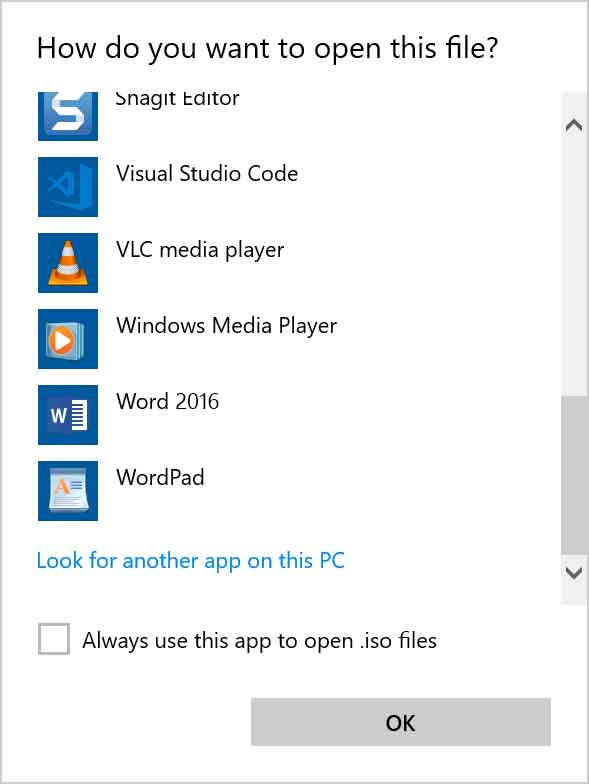 find apps to open windows 10 iso