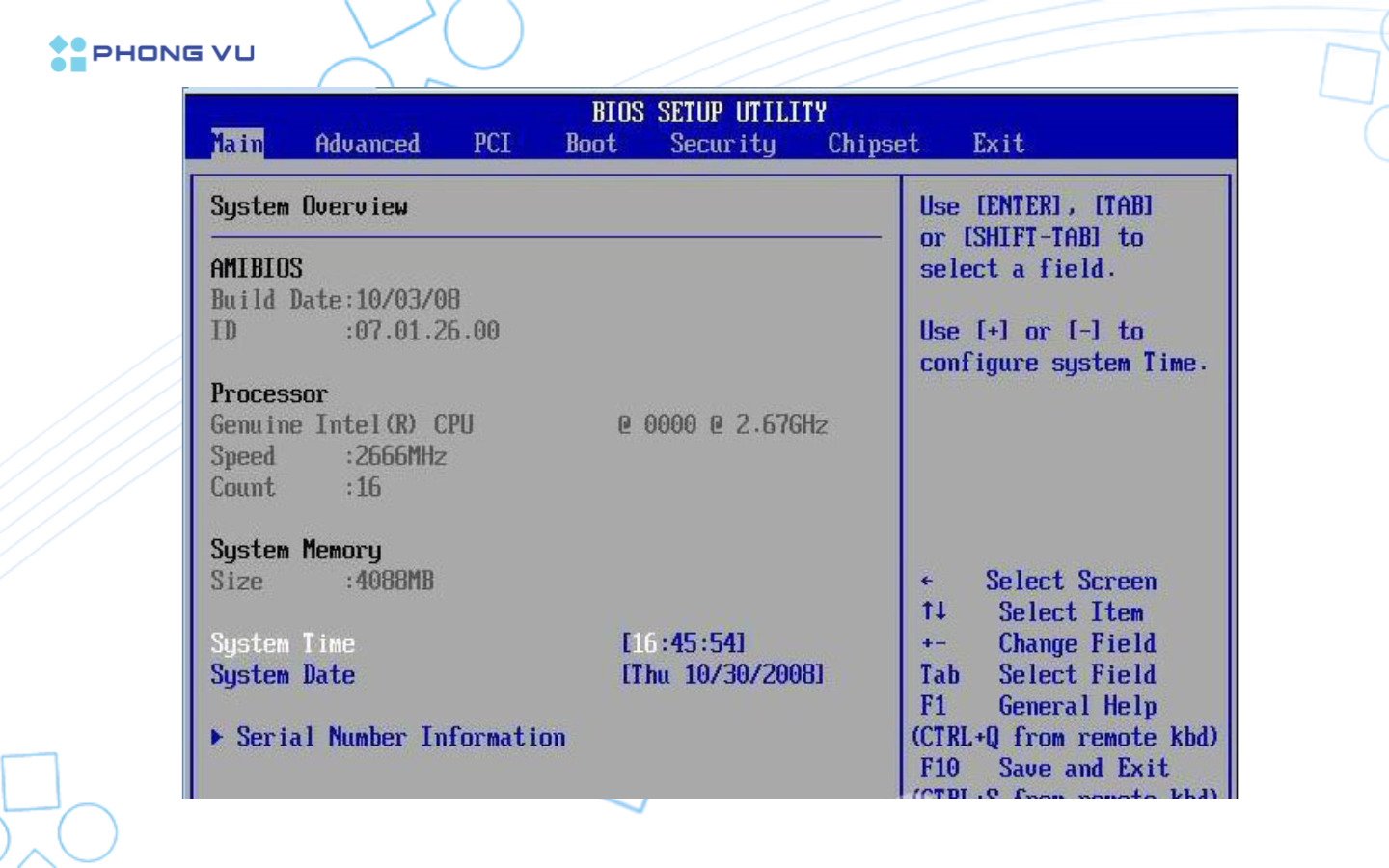 Giao diện BIOS sau khi truy cập thành công