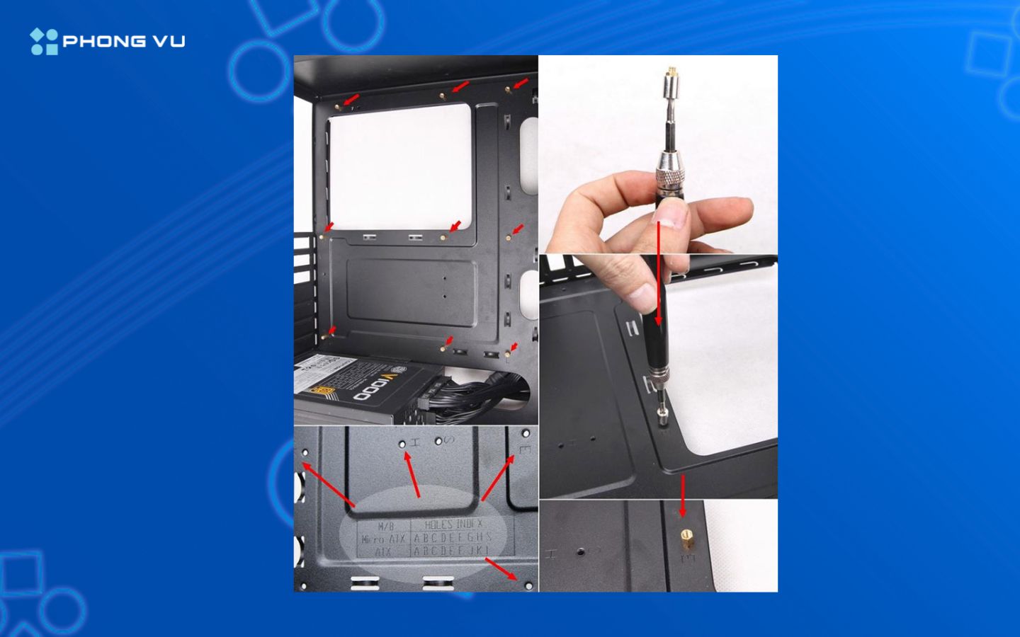 Bắt ốc đệm theo sơ đồ bo mạch chủ để chuẩn bị đặt main