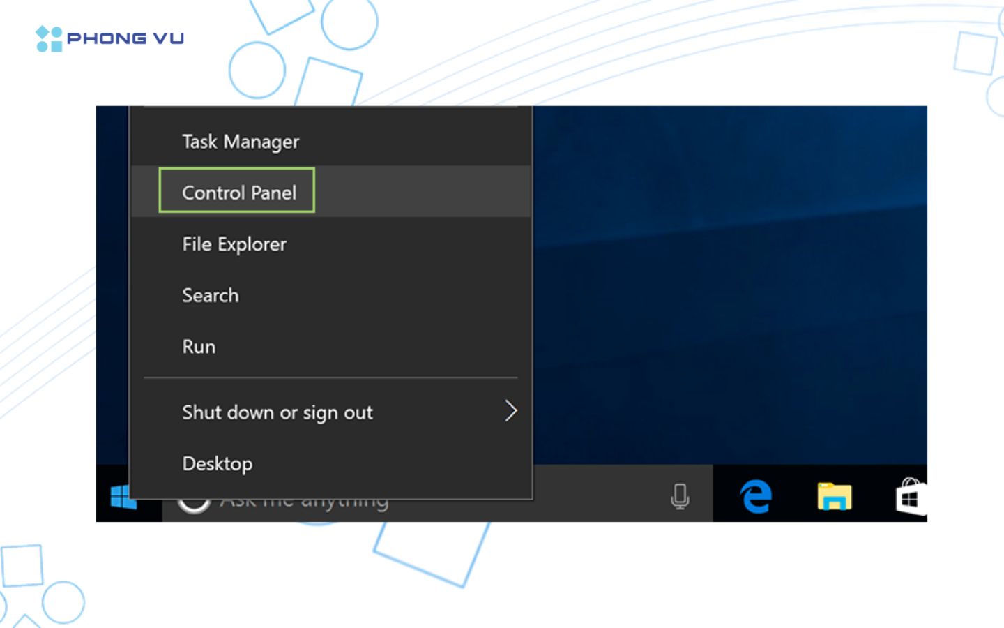 Mở Control Panel từ menu Start để bắt đầu thiết lập hiệu suất CPU