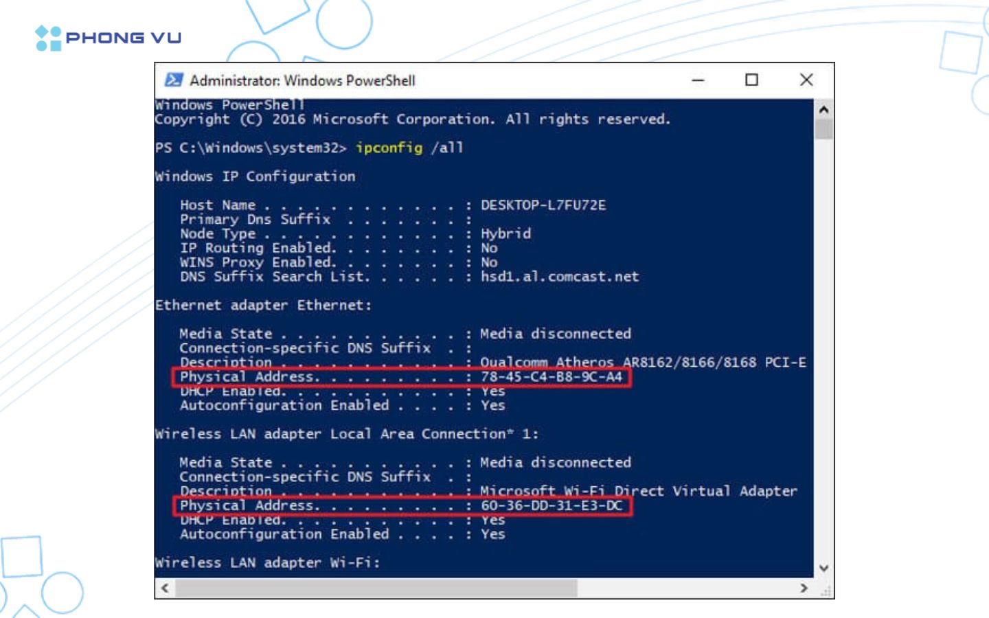 Hiển thị nhanh danh sách địa chỉ MAC bằng lệnh Get-NetAdapter trong PowerShell