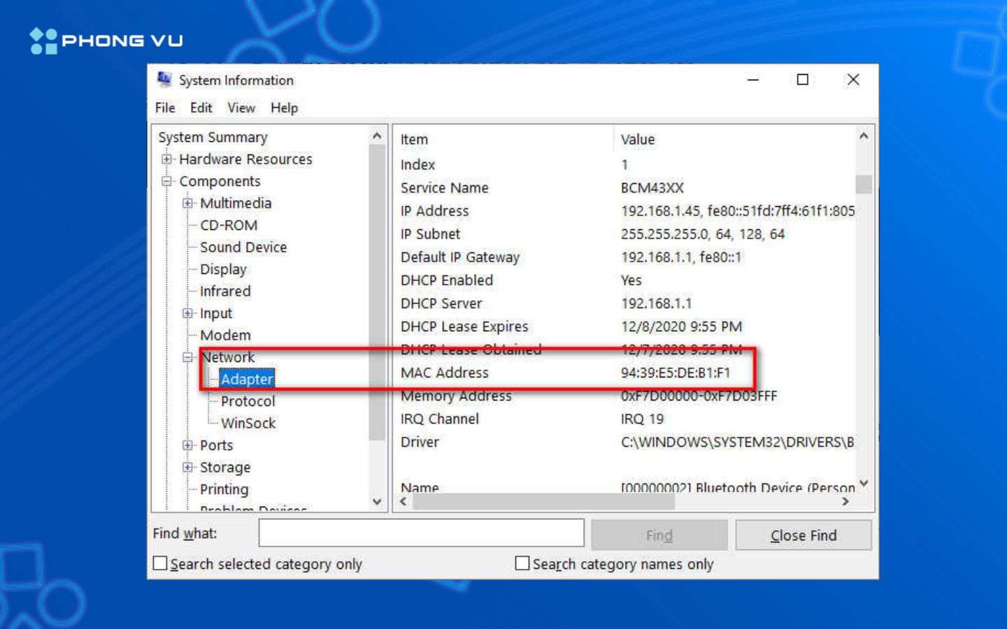 Tra cứu thông tin phần cứng toàn diện, bao gồm cả địa chỉ MAC, bằng công cụ System Information