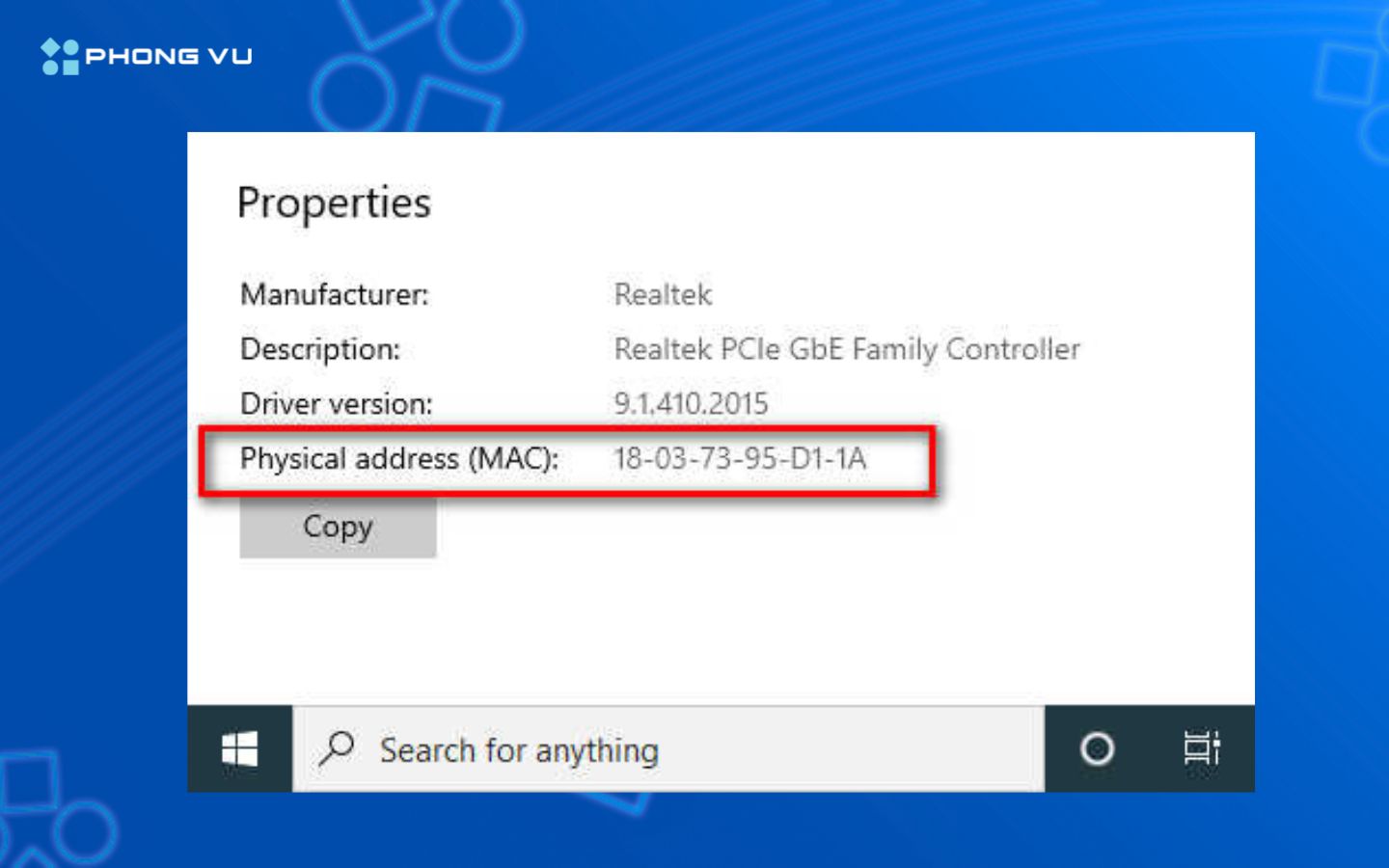 Truy cập nhanh vào phần Network Settings để kiểm tra địa chỉ MAC