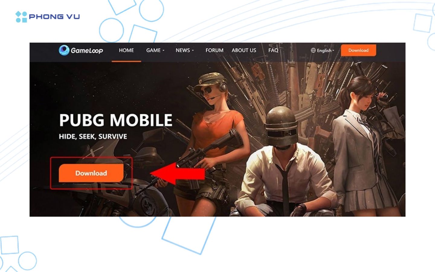 Truy cập trang chủ Tencent Gaming Buddy và nhấn Download để tải trình giả lập về máy tính