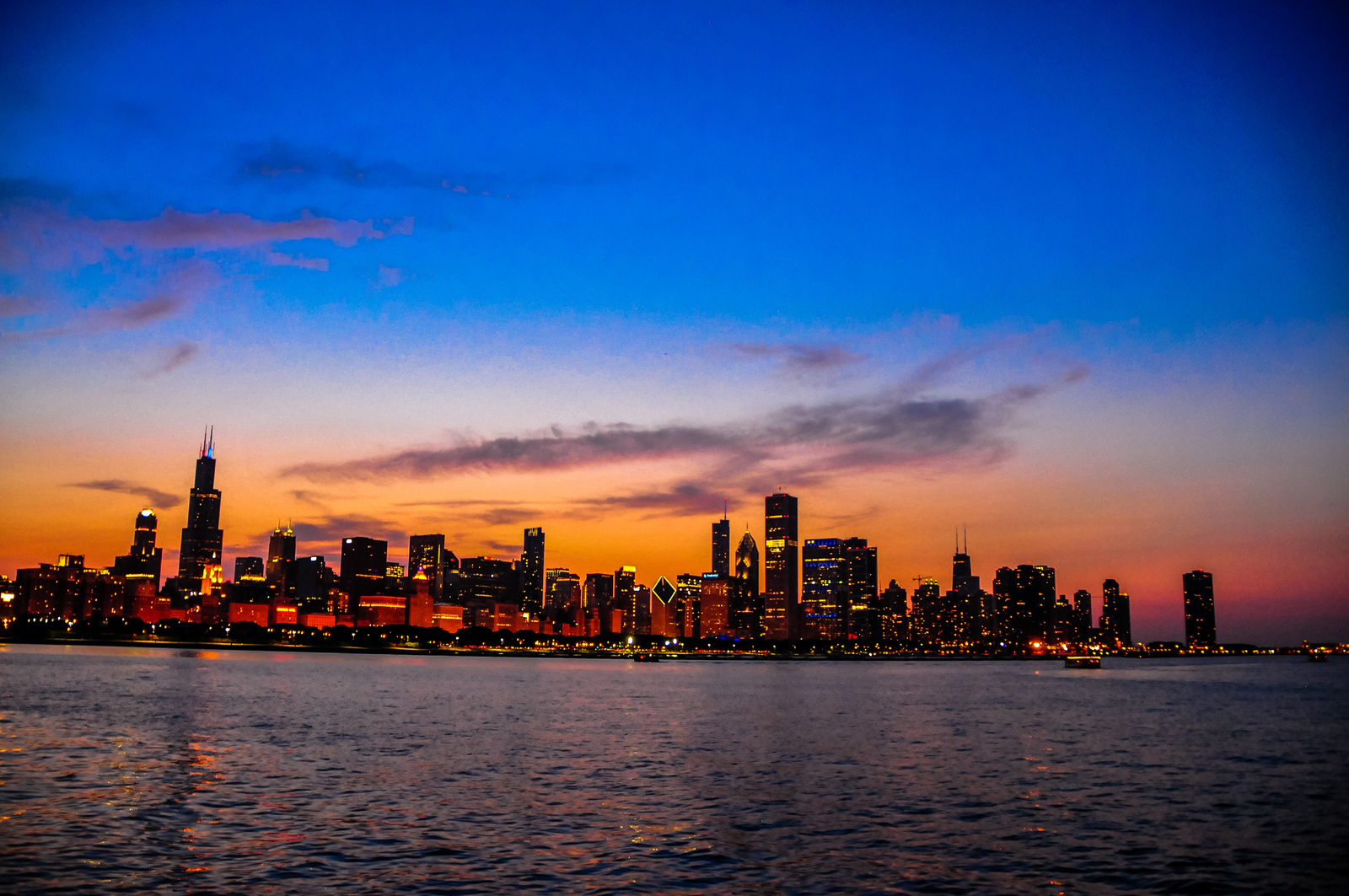 chicago skyline sunset