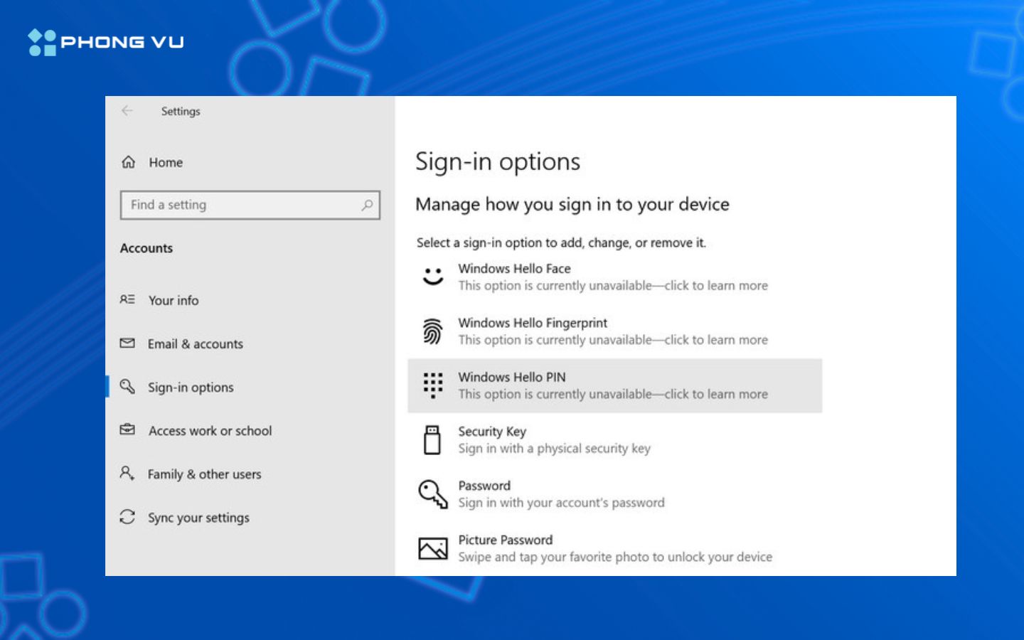 Thêm mật khẩu đăng nhập tại phần Sign-in options