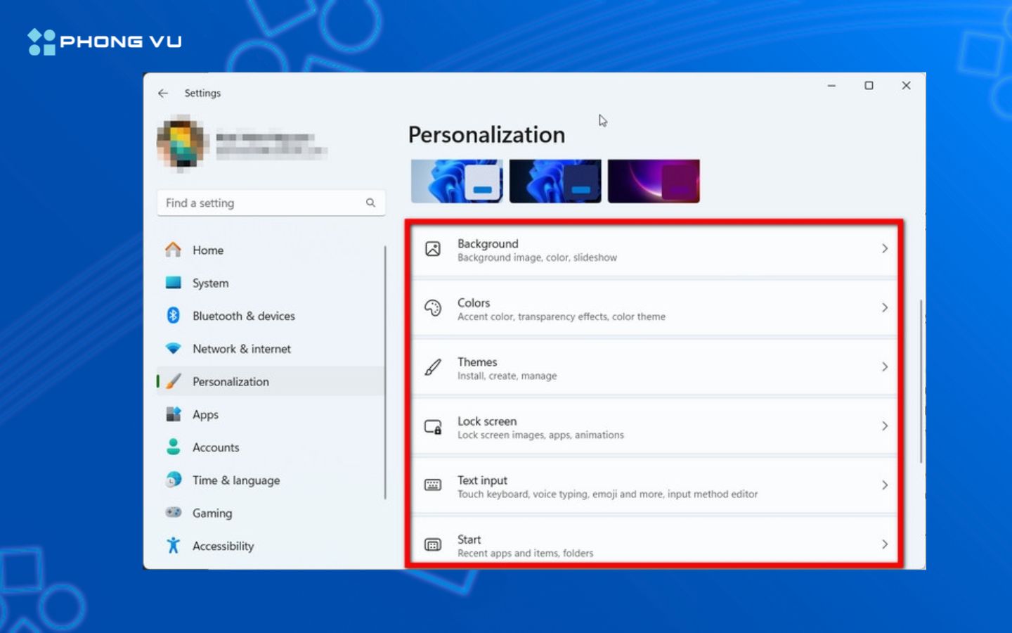 Tùy chỉnh giao diện máy tính trong mục Personalization của Settings