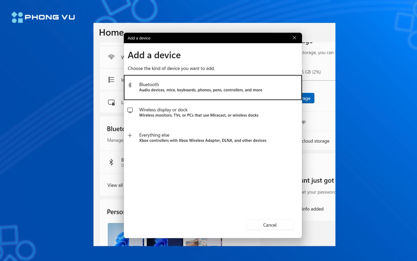 Chọn mục Devices (Thiết bị)