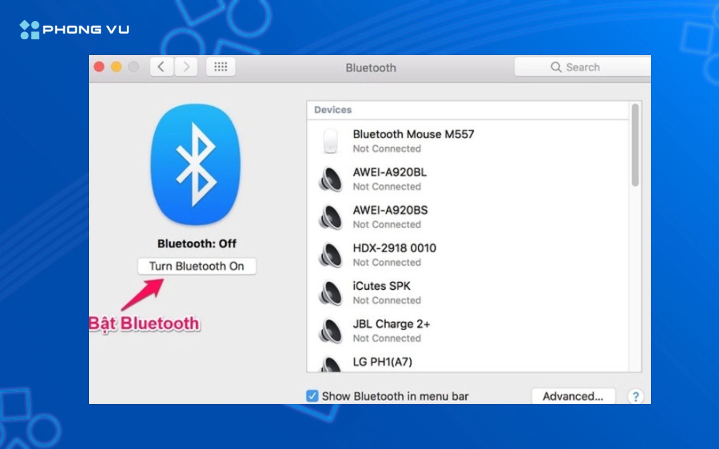Bật Bluetooth để kết nói với các thiết bị khác 