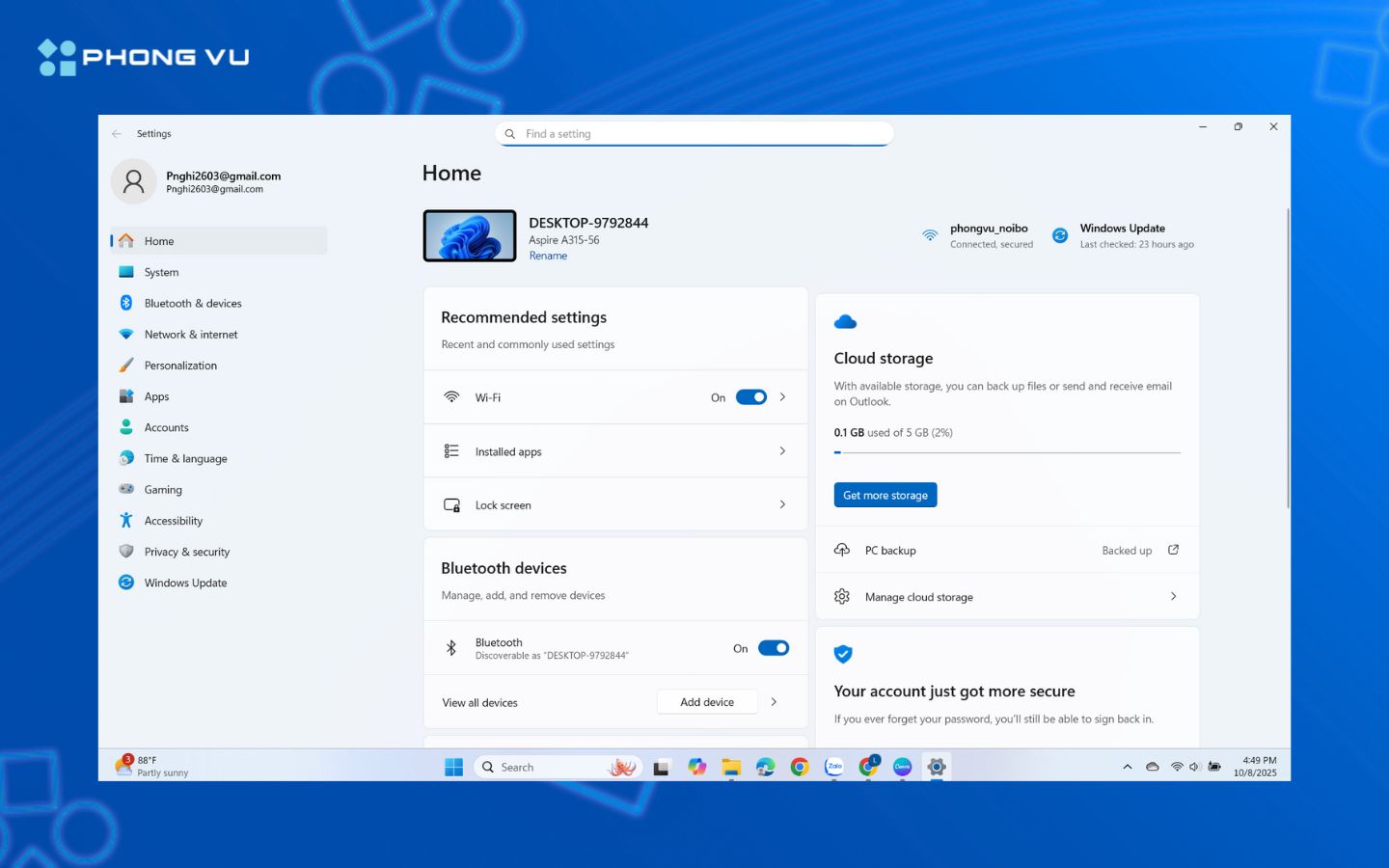 Mở setting để bật bluetooth. 