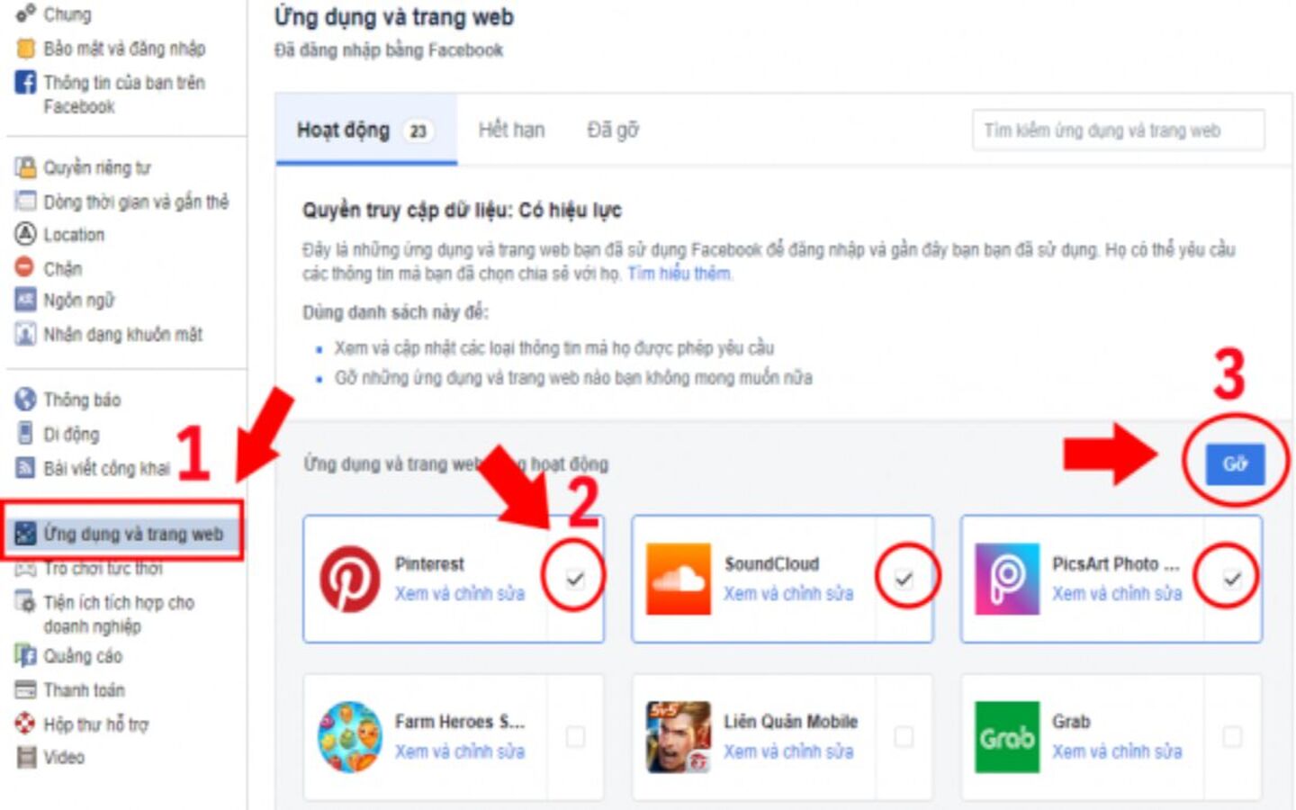 Xem chi tiết các ứng dụng được cấp quyền truy cập