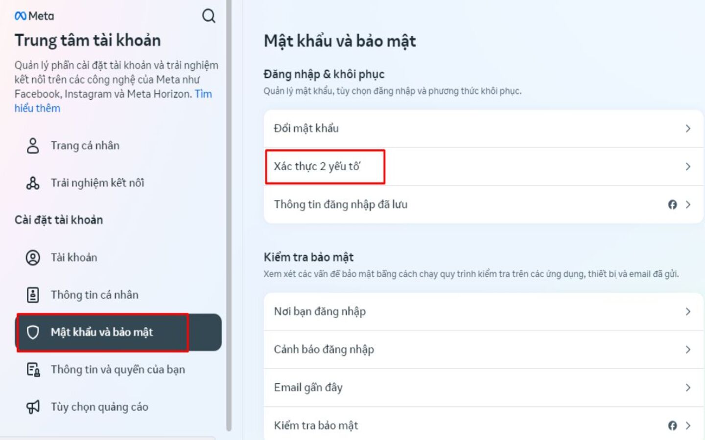 Truy cập lại mục xác thực hai yếu tố để thêm bảo mật bổ sung