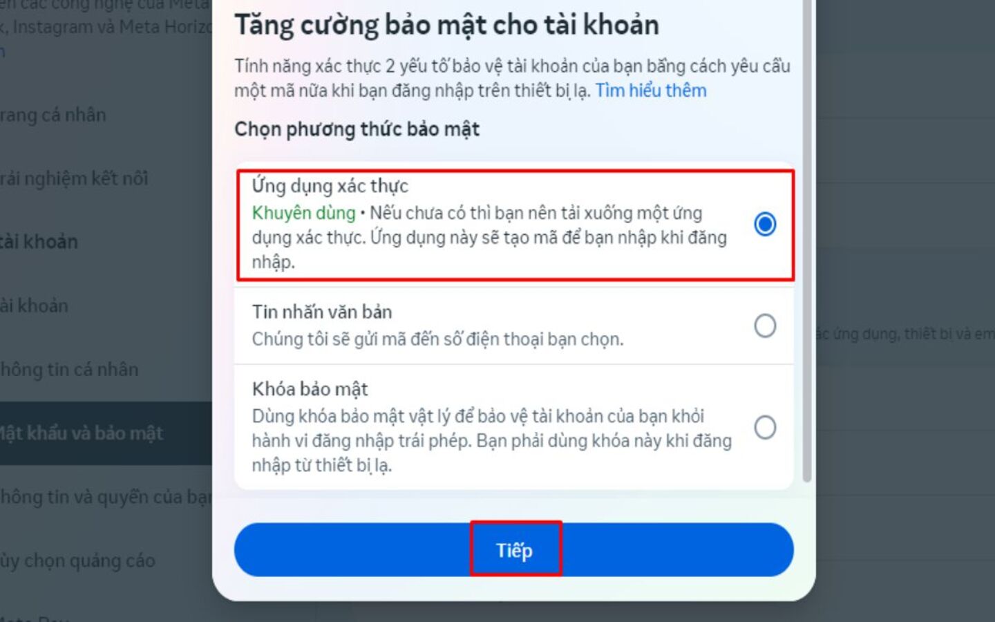 Chọn thêm phương thức khôi phục để tạo lớp bảo mật thứ ba