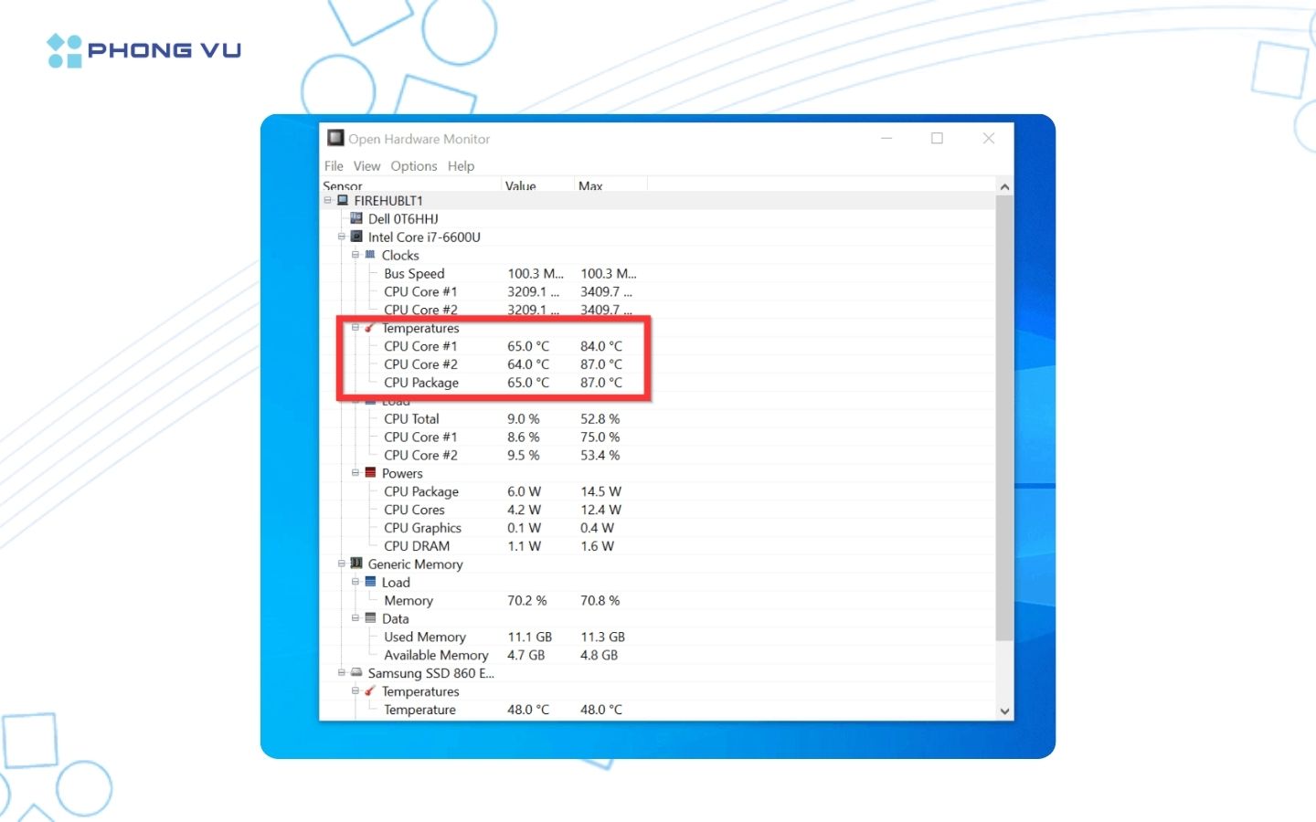 3 cách kiểm tra nhiệt độ laptop chính xác nhất - cách khắc phục CPU bị nóng 5 Nhiệt độ của từng lõi được liệt kê đầy đủ