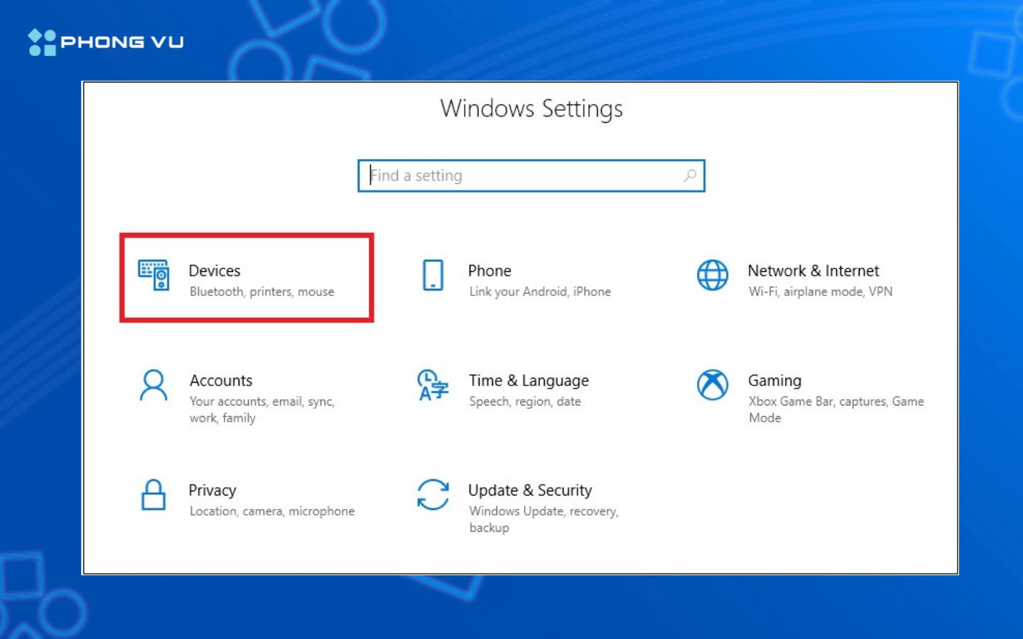 Cách bật/tắt chuột cảm ứng trên laptop Windows nhanh chóng 2 Vào Settings và chọn Devices