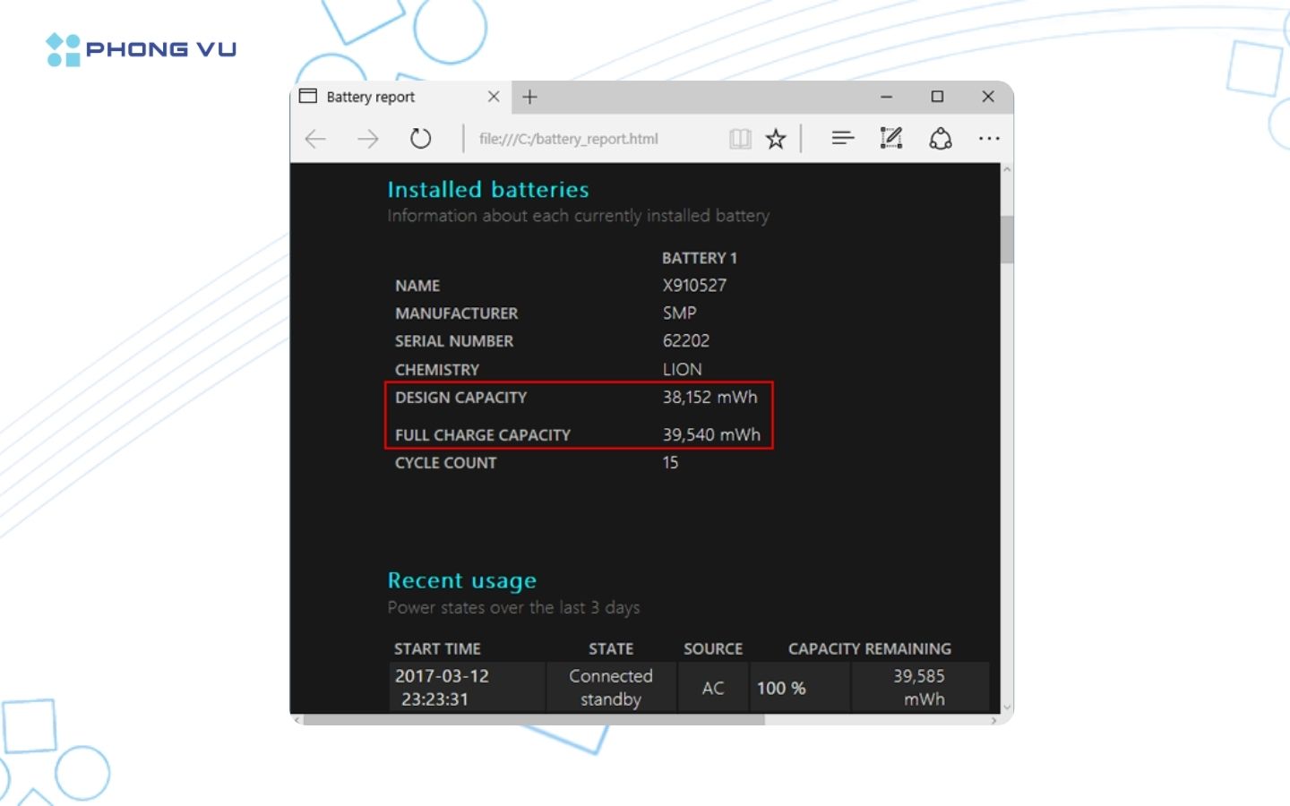 Báo cáo sức khỏe pin của Windows