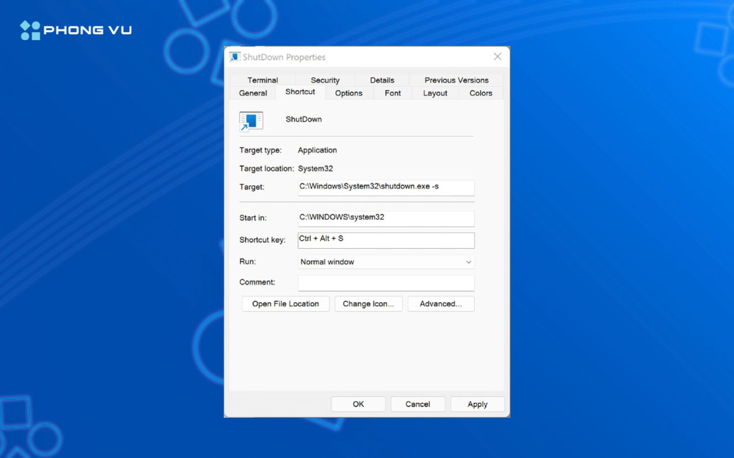 Gán Ctrl + Alt + S để tắt máy nhanh bằng shortcut.