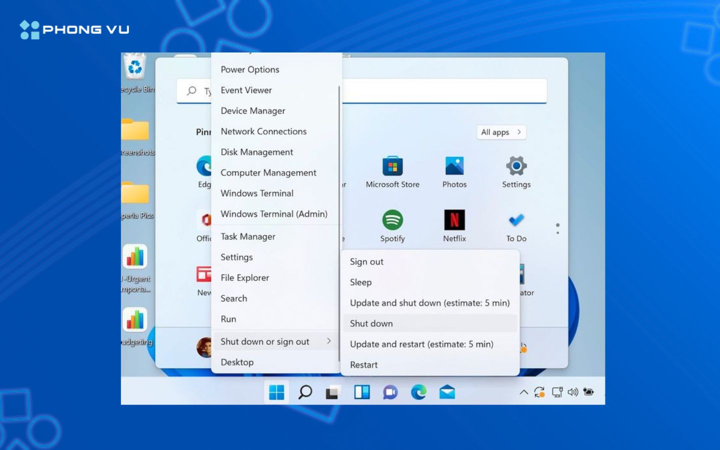 Tắt Windows 11 qua Power Menu chỉ với vài cú click