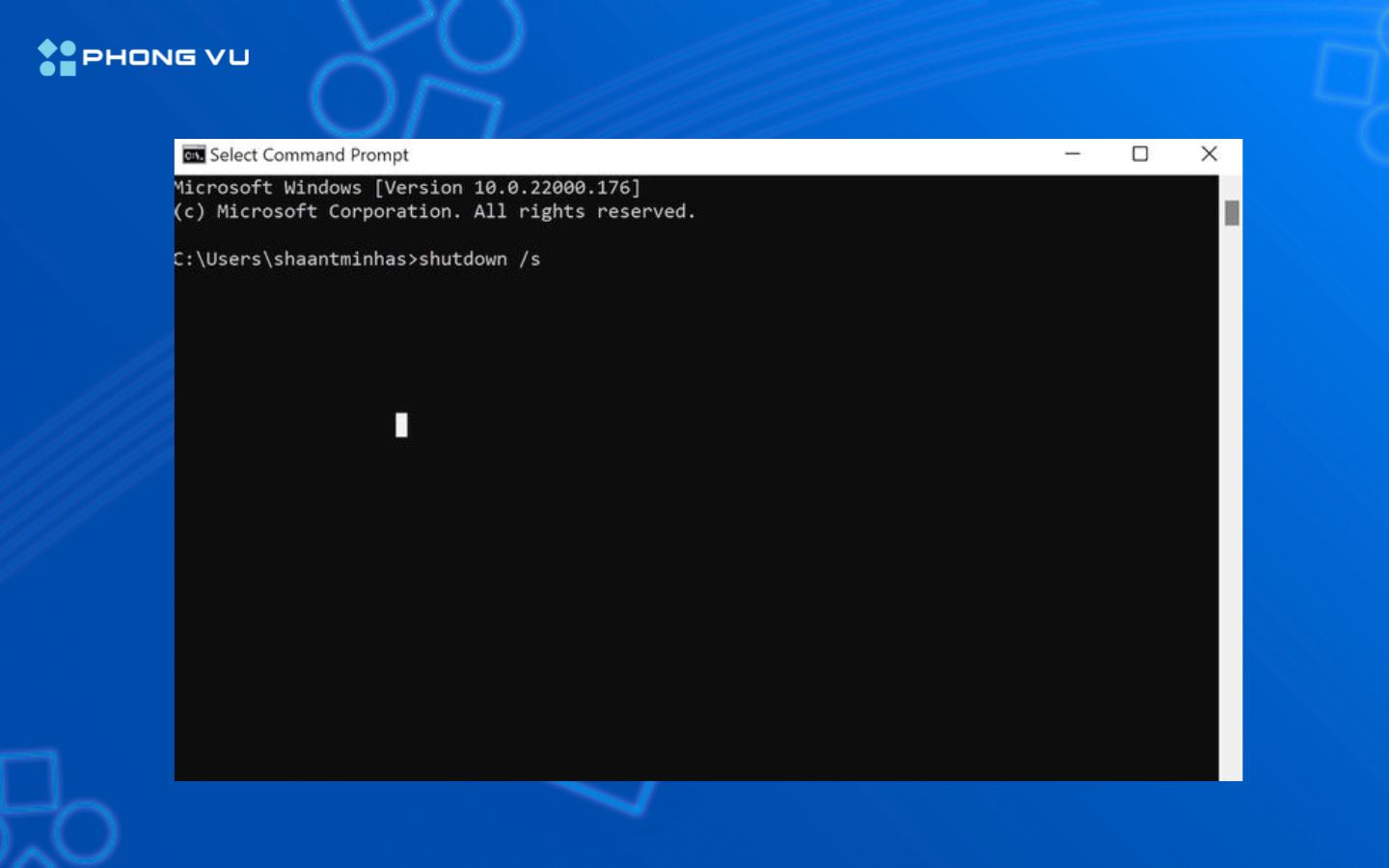 Dùng dòng lệnh “shutdown /s” để tắt máy
