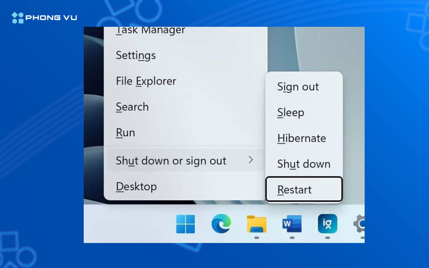 Dùng tổ hợp phím Windows + X để tắt máy