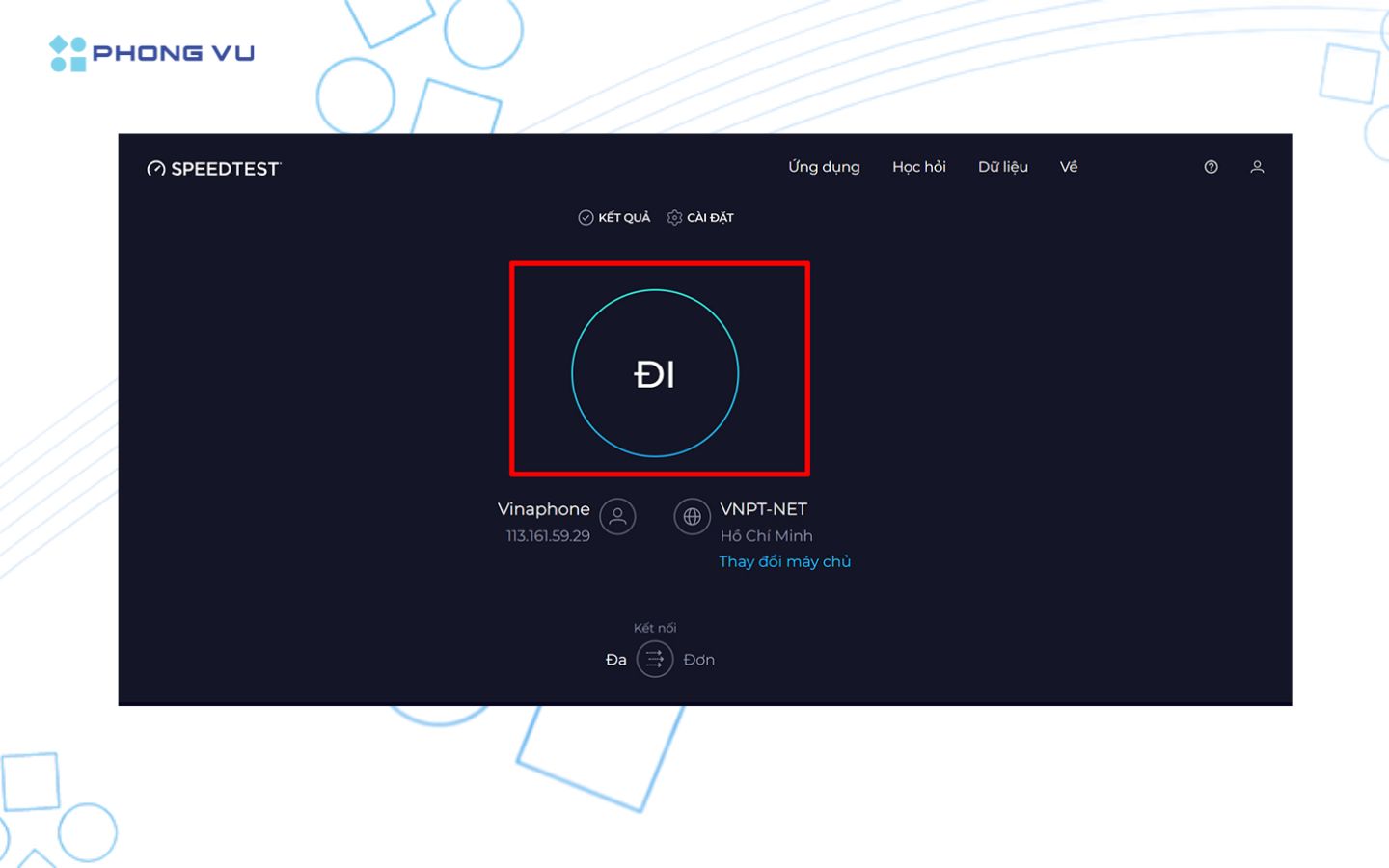 Truy cập speedtest.net và nhấn “Go” để bắt đầu đo