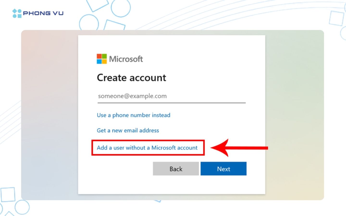 Chọn vào mục Add a user without a Microsoft account