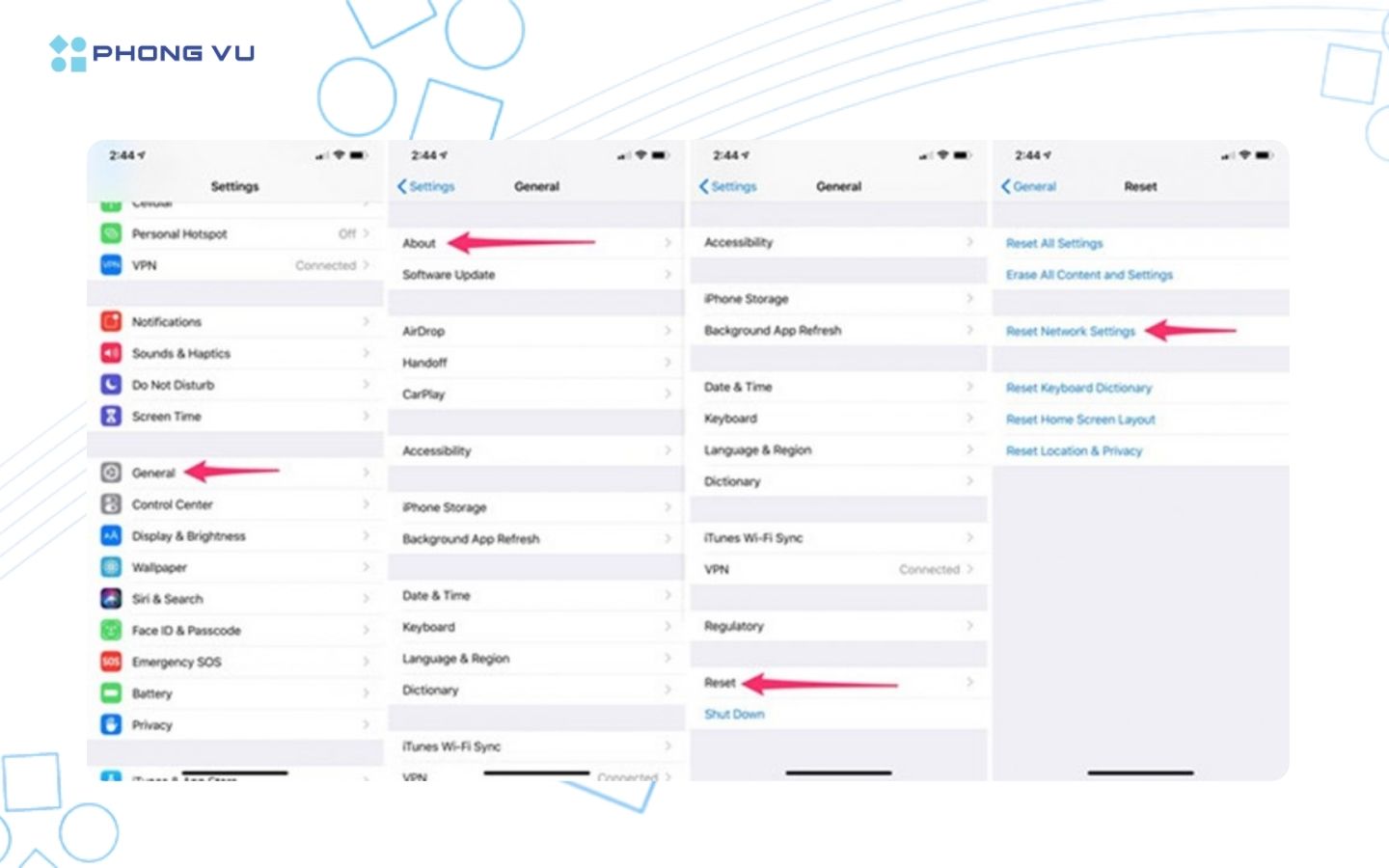 Đặt lại cài đặt mạng sẽ khôi phục tất cả mật khẩu kết nối của iPhone.