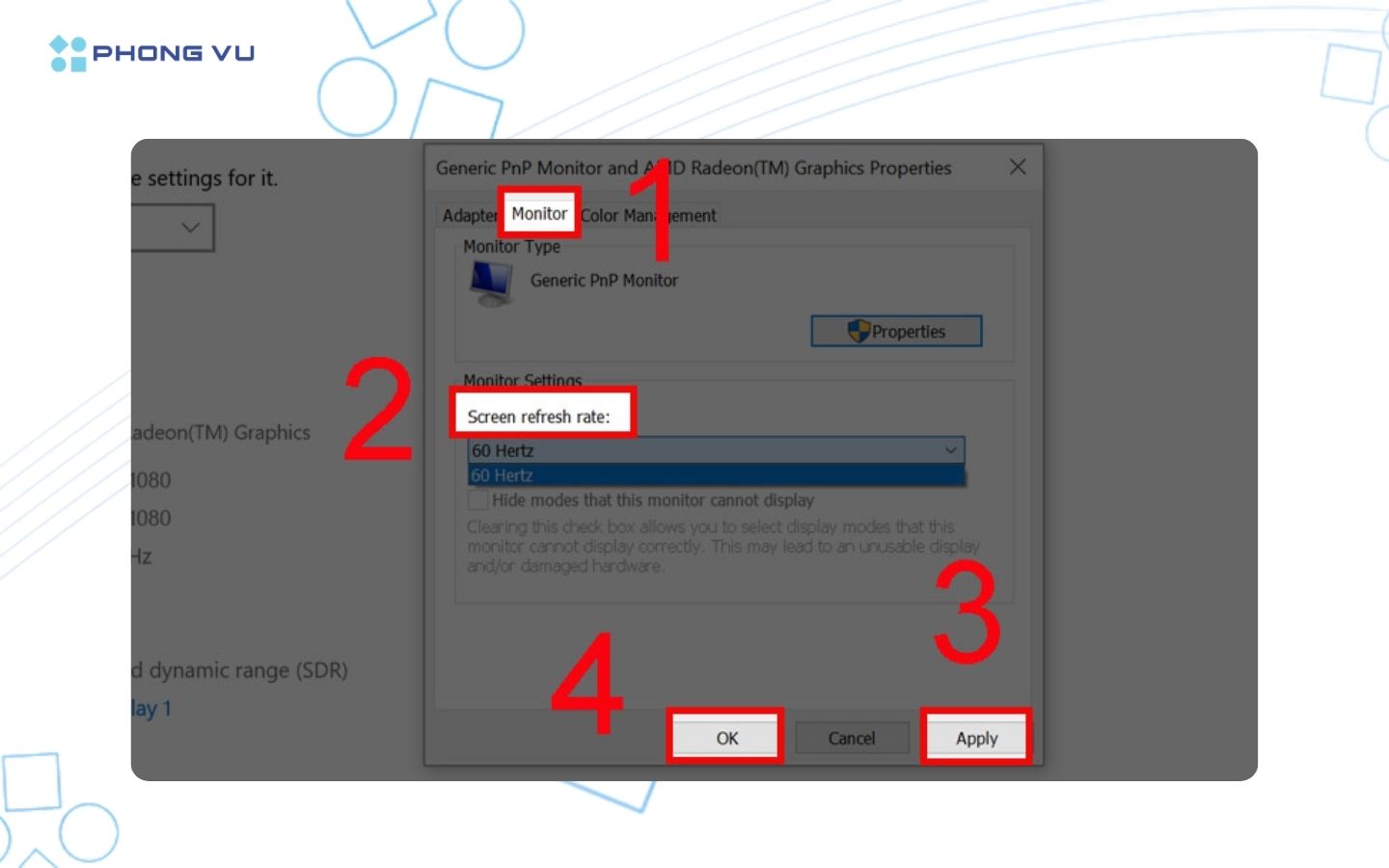 Tinh chỉnh trong mục Monitor