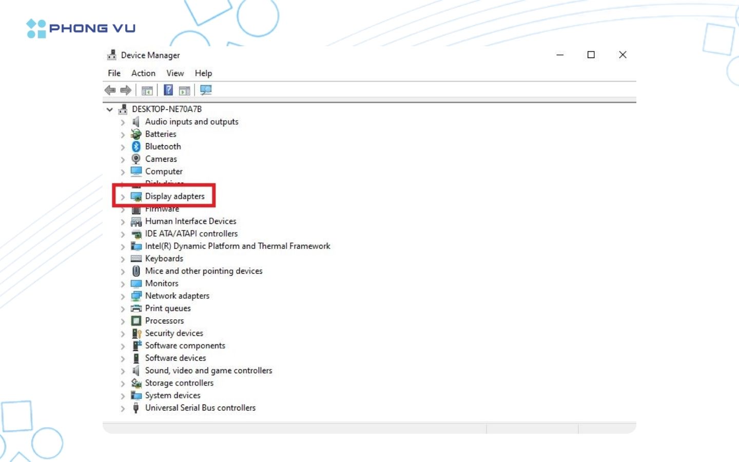 Chọn vào mũi tên bên cạnh Display adapters để mở rộng menu