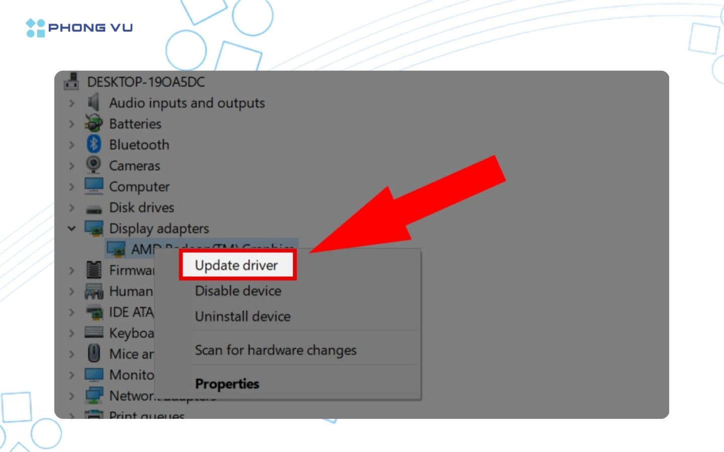 Nhấn chọn adapter màn hình và chọn Update Driver