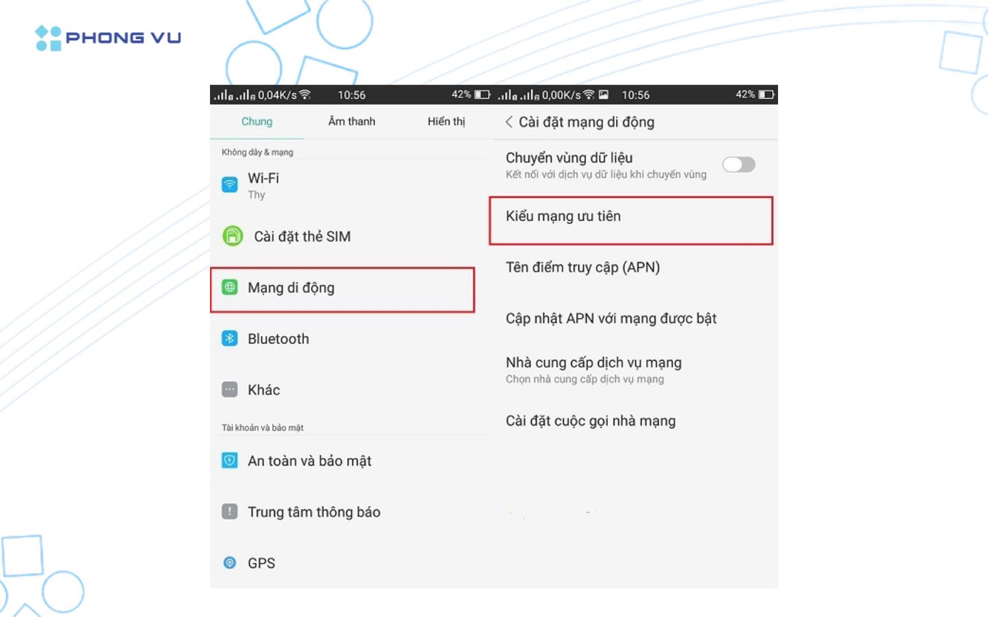 Chuyển lại chế độ mạng ưu tiên