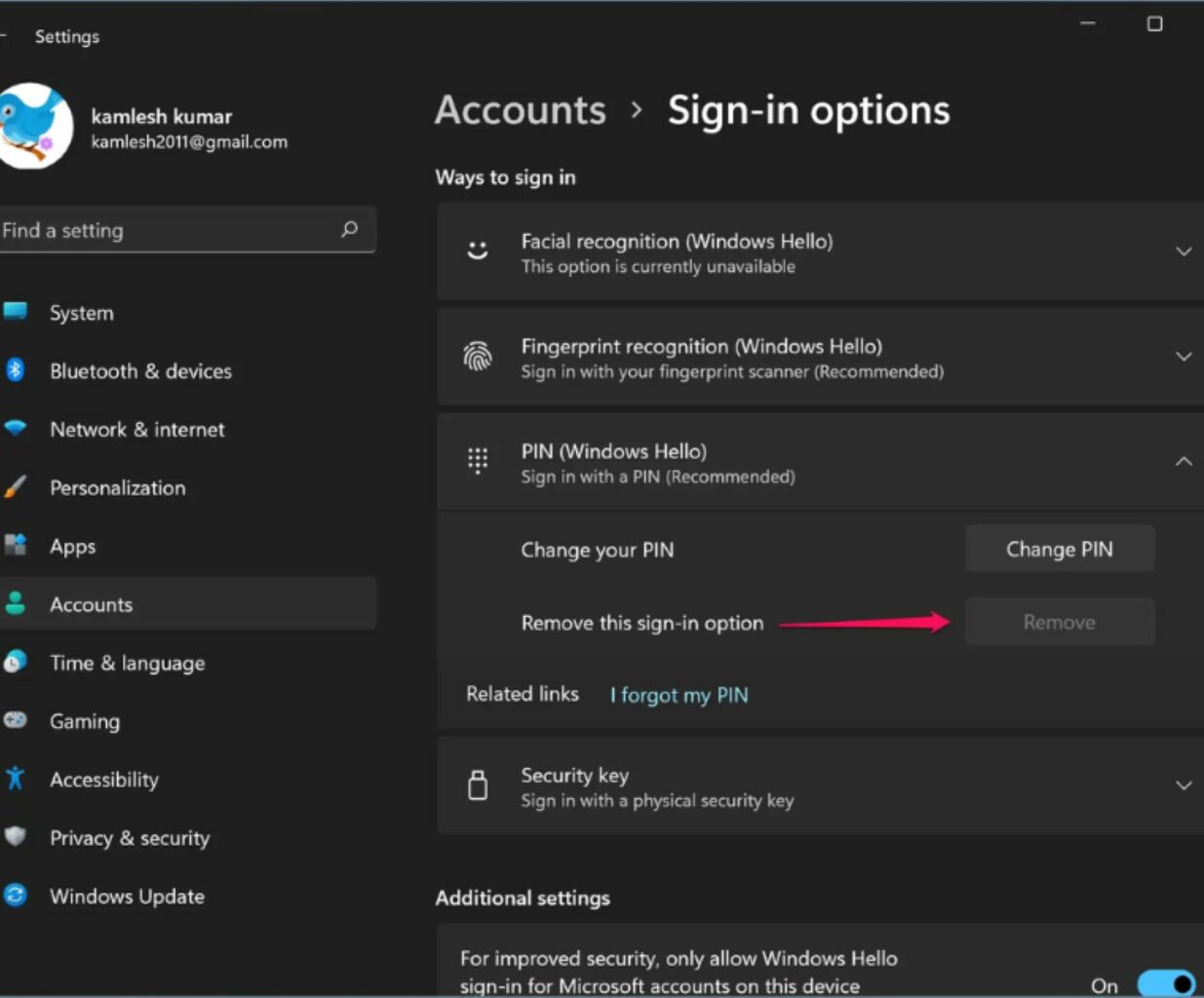 Cách cài nhân diện khuôn mặt Windows 11
