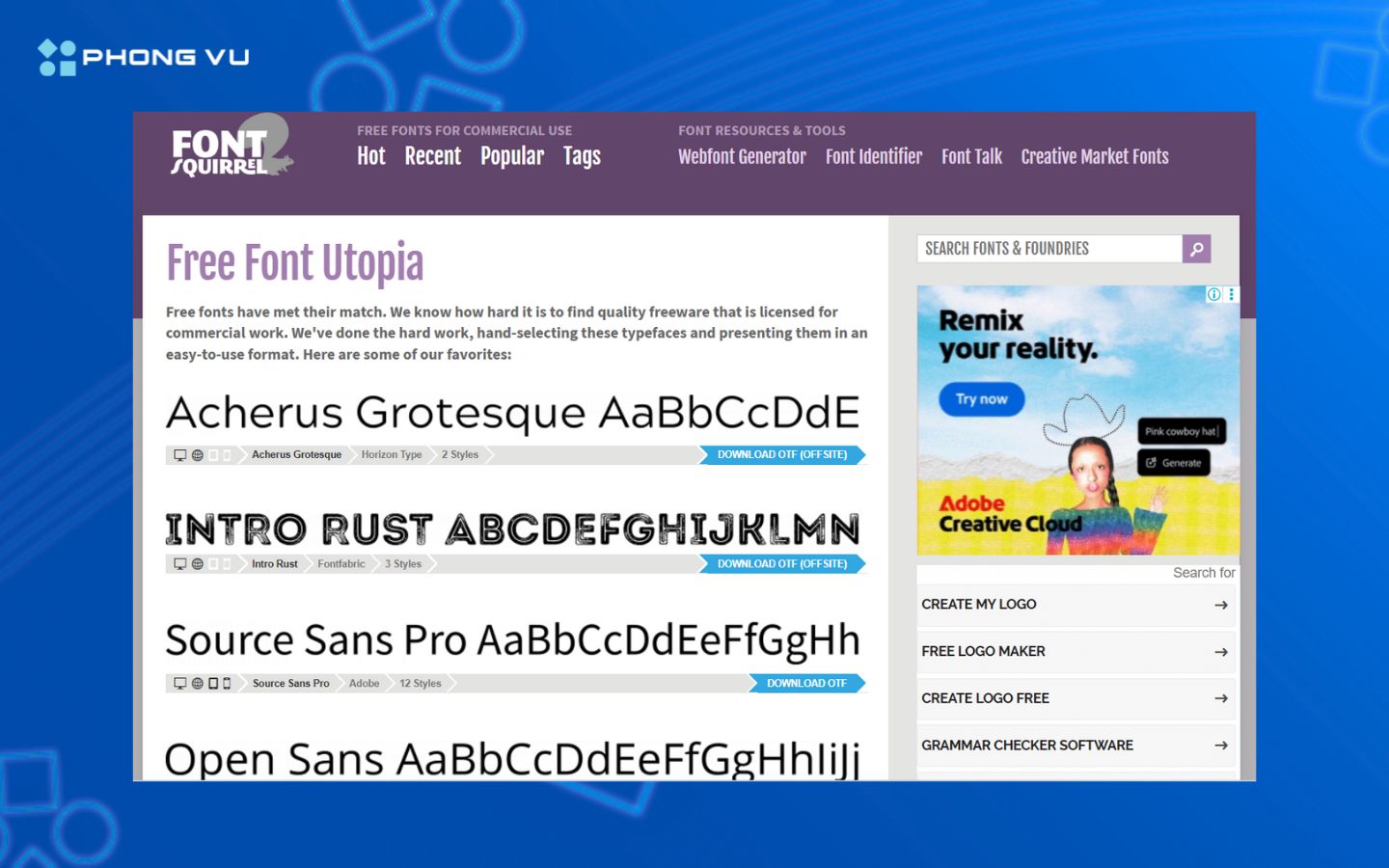 FontSquirrel hỗ trợ nhận diện và tải font miễn phí trực tiếp