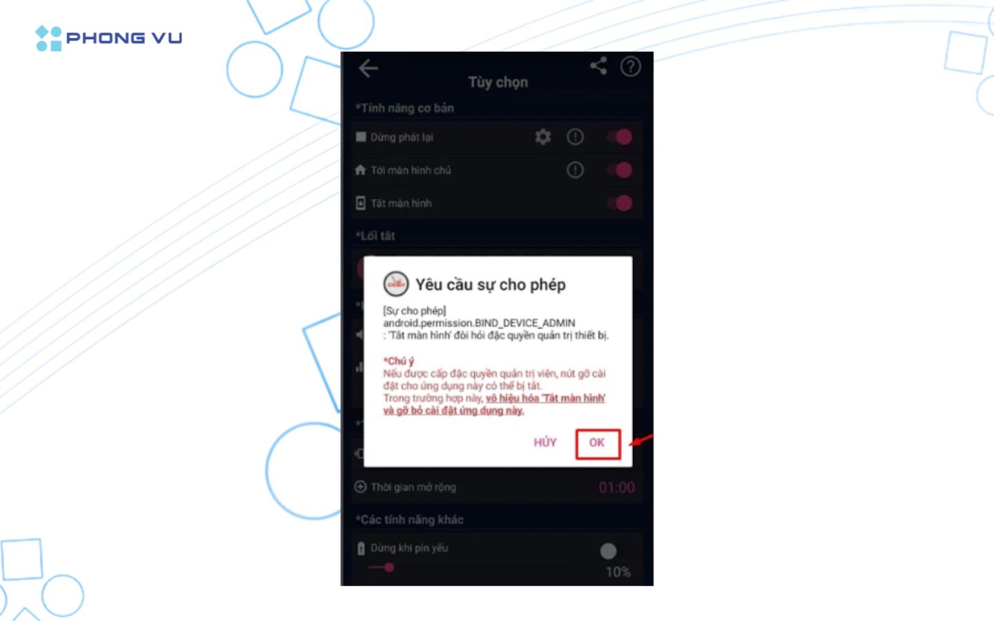 Cách hẹn giờ tắt Youtube tự động trên iOS, Android cực đơn giản 6 Bật tùy chọn “Tắt màn hình khi hết giờ” và cấp quyền cho ứng dụng
