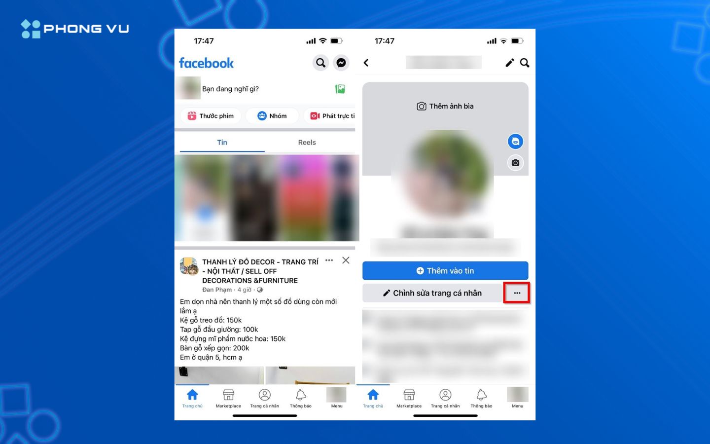 Truy cập trang cá nhân trên Facebook để mở cài đặt