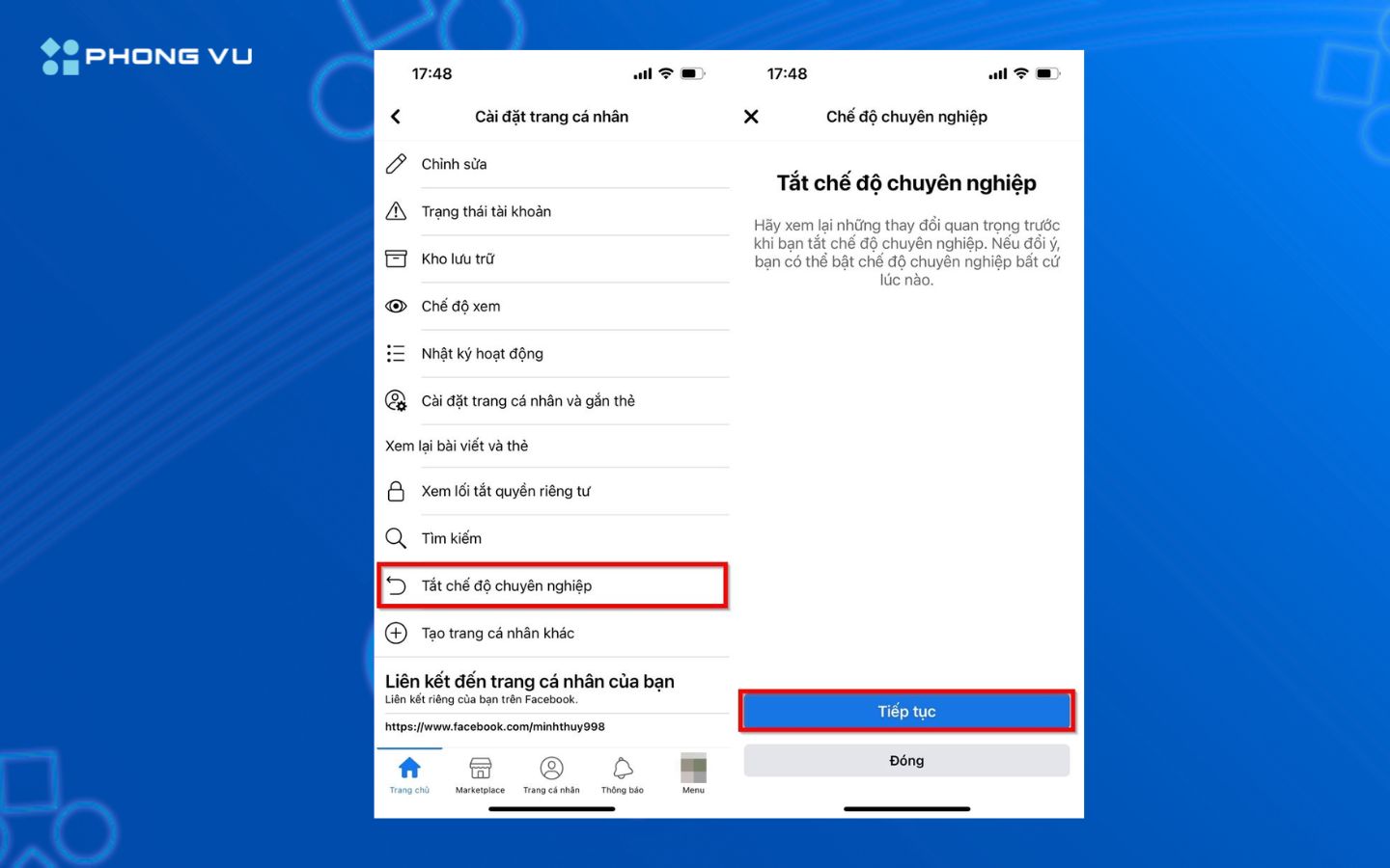 Chọn “Tắt chế độ chuyên nghiệp”, sau đó nhấn “Tiếp tục”