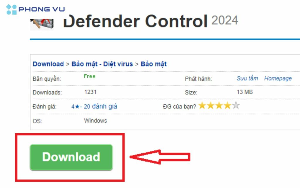 Tải và cài đặt phần mềm Defender Control