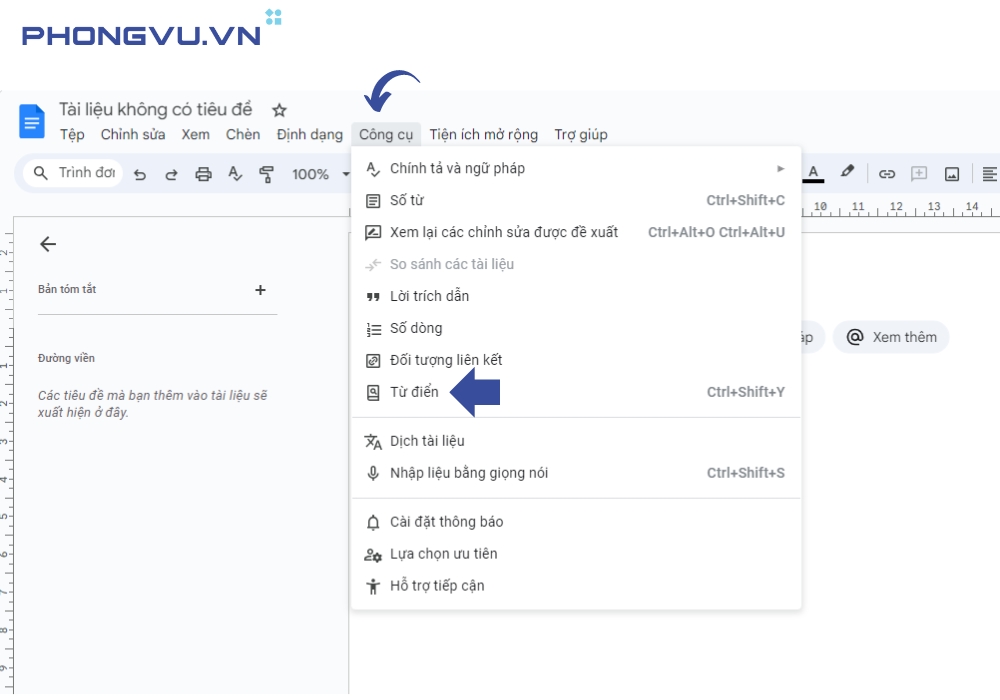 su dung tu dien trong google docs 1