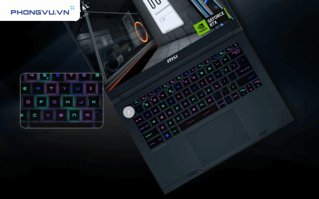 MSI Stealth 14 AI Studio sở hữu màn hình 2K OLED 120Hz cùng bàn phím Per-Key RGB LED rực rỡ