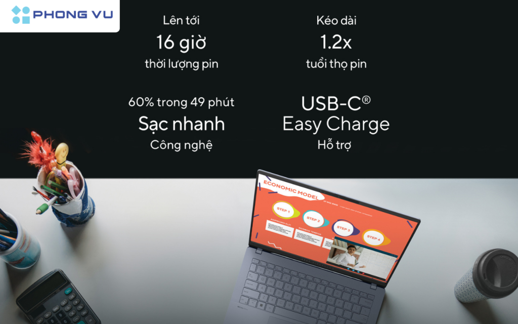 ASUS Vivobook S 14 OLED chỉ mất 49 phút để sạc đầy 60% pin
