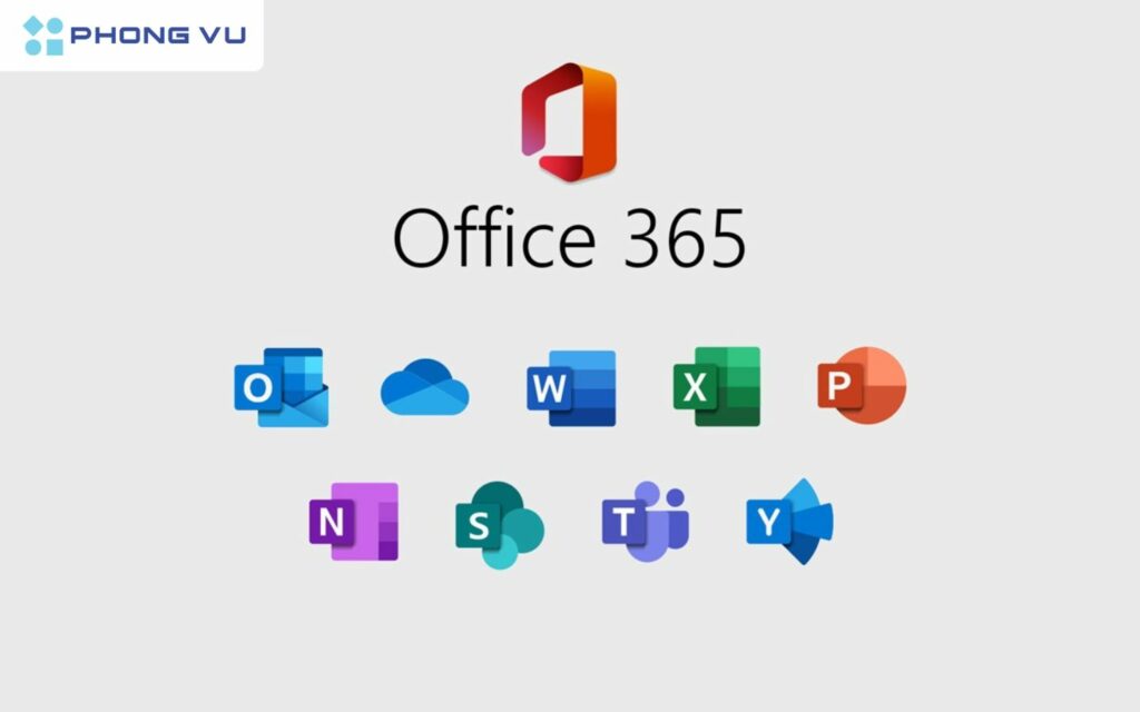 Microsoft Office bao gồm: Word, Excel, Powerpoint, Outlook, Onedrive... 