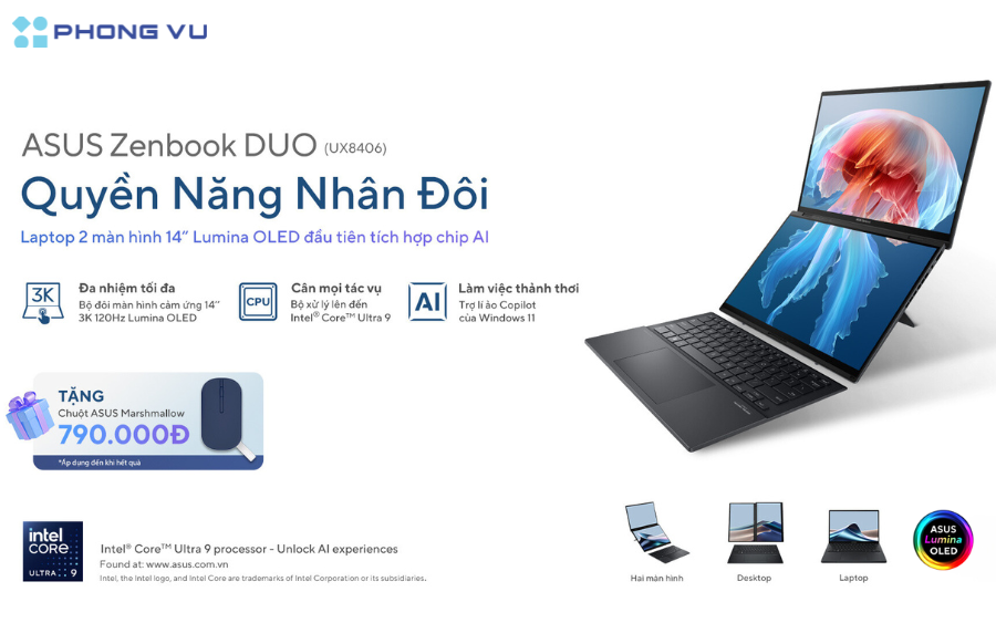 ASUS Zenbook DUO - Laptop 2 màn hình OLED cực chất, hiệu năng mạnh mẽ