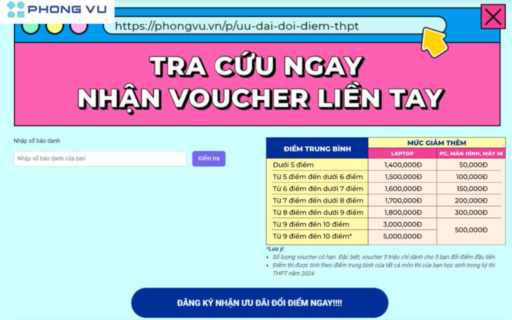 Chuong trinh khuyen mai Doi diem thi nhan voucher