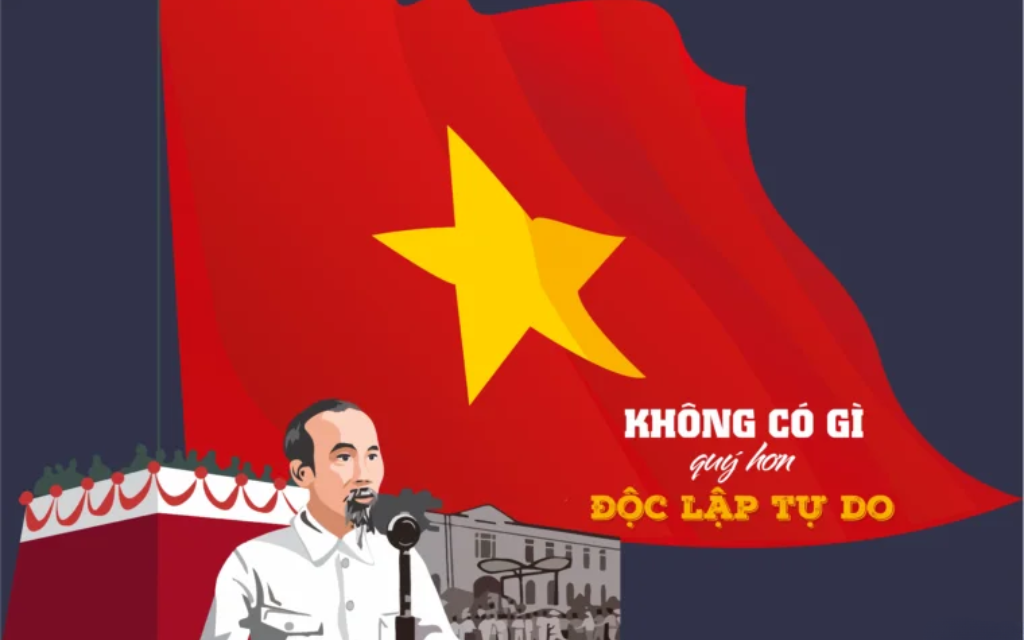 Hình nền Bác Hồ với câu nói "Không có gì quý hơn độc lập tự do"