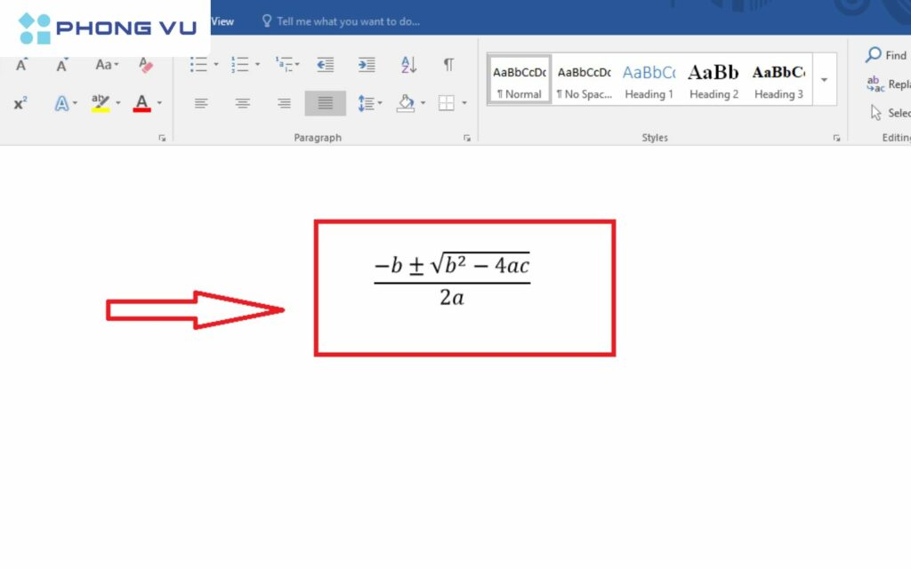 Sử dụng công cụ Equation để chèn công thức toán học