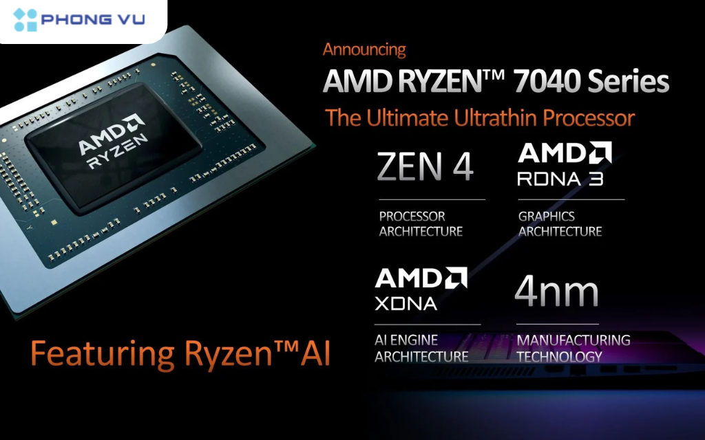 Dòng AMD Ryzen™ 7040 series là dòng sản phẩm đầu tiên được trang bị công nghệ AMD Ryzen AI