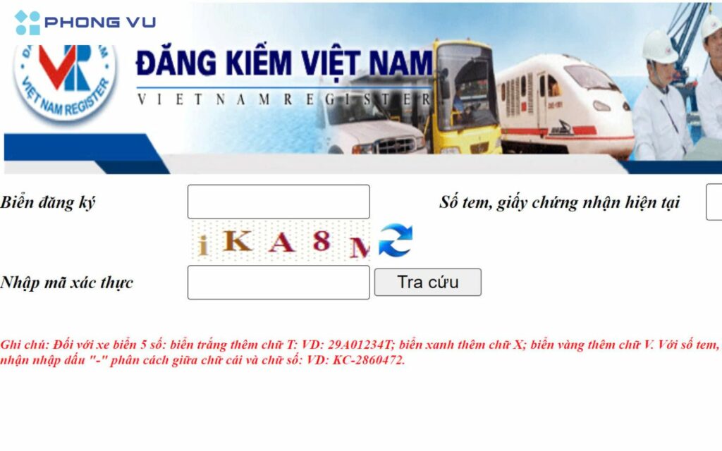 Tra cứu phạt nguội tại website Cục Đăng kiểm Việt Nam