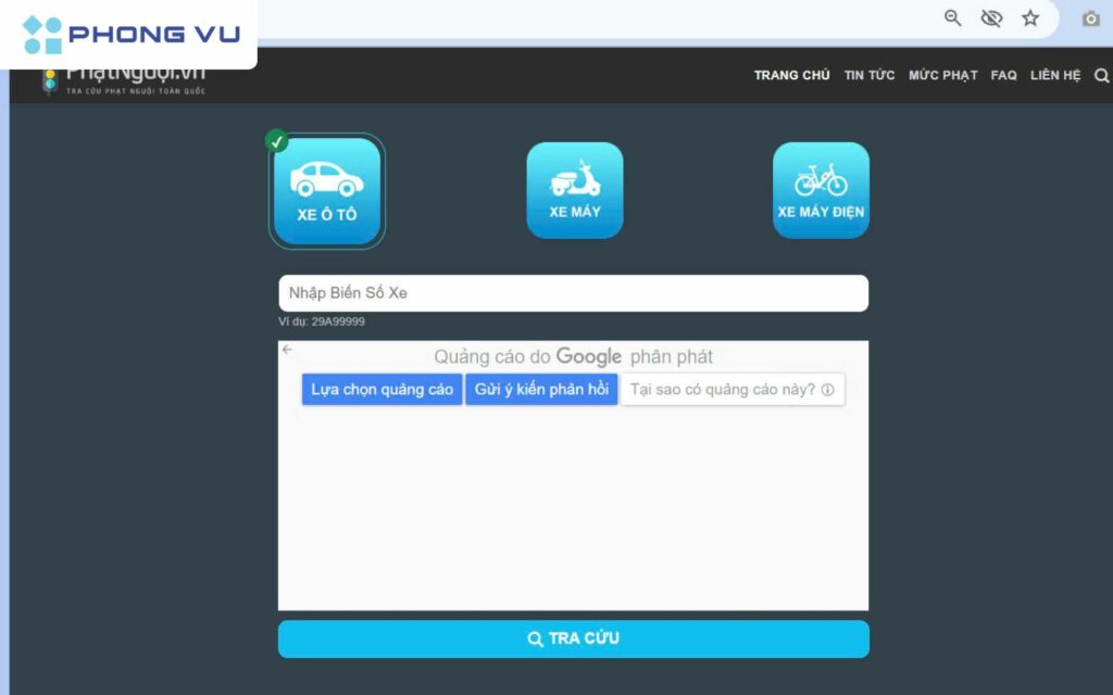 Tra cứu trên website phatnguoi một trong những trang web phổ biến nhất tại Việt Nam cho phép người dùng tra cứu cho ô tô, xe máy, xe điện trên toàn quốc