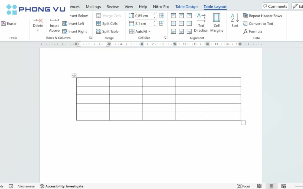 Xóa trang trong Word ở cuối bảng biểu